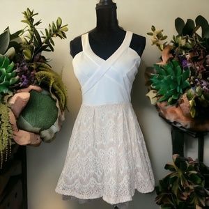 Cristal Doll White and Tan Dress with open triangle on the back. Size 11